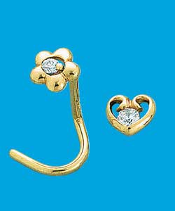 Cubic Zirconia Flower and Heart Nose Stud Earrings