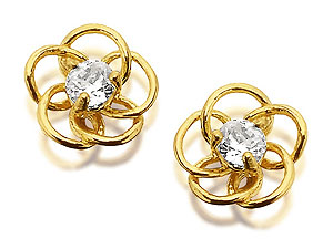 9ct Gold Cubic Zirconia Flower Earrings - 073243