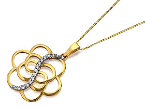 9ct Gold Cubic Zirconia Flower Pendant And Chain