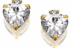 9ct Gold Cubic Zirconia Heart Earrings 6mm -