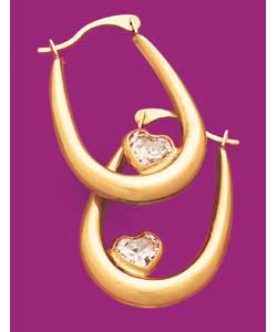 9ct gold Cubic Zirconia Heart Oval Creole Earrings