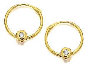 9ct Gold Cubic Zirconia Hoop Earrings 10mm -