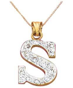 9ct Gold Cubic Zirconia Initial Pendant - Letter S