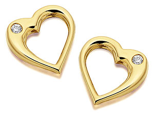 9ct Gold Cubic Zirconia Open Heart Earrings 7mm