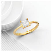 9ct Gold Cubic Zirconia Princess Cut Ring, O