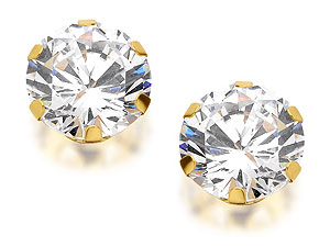 9ct Gold Cubic Zirconia Solitaire Earrings 7mm