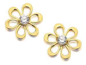 9ct Gold Cubic Zironcia Flower Earrings 8mm -