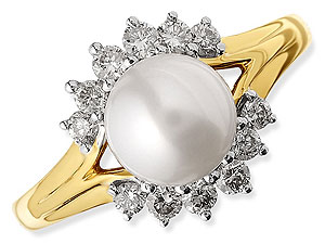 9ct gold Cultured Pearl and Diamond Cluster Ring 048427-L