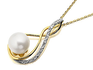 9ct gold Cultured Pearl and Diamond Double Clef