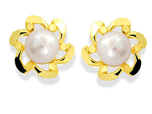 9ct gold Cultured Pearl Flower Earrings 070555