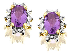 9ct Gold Diamond And Amethyst Cluster Earrings
