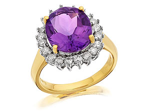 9ct Gold Diamond And Amethyst Cluster Ring