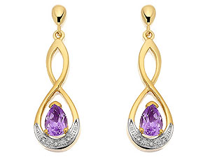 9ct Gold Diamond And Amethyst Figure Of Eight