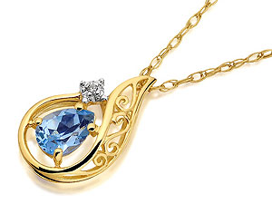 9ct Gold Diamond And Blue Topaz Pendant And
