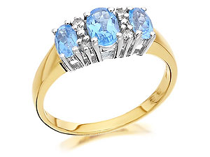 9ct Gold Diamond And Blue Topaz Ring - 048436