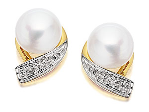 9ct Gold Diamond And Cultured Pearl Earrings -