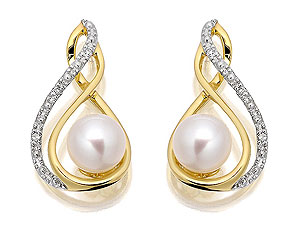 9ct Gold Diamond And Cultured Pearl Earrings