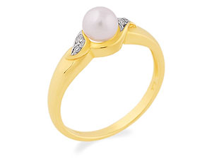 9ct Gold Diamond And Cultured Pearl Ring - 180497