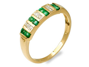 9ct Gold Diamond And Emerald Band Ring - 181463