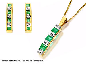 Diamond And Emerald Bar Pendant And