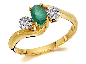 9ct Gold Diamond And Emerald Crossover Ring