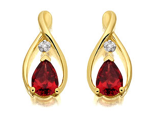 9ct Gold Diamond And Garnet Drop Earrings 15mm