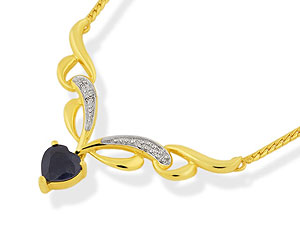 9ct Gold Diamond And Heart Sapphire Necklet -