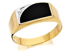 9ct Gold Diamond And Onyx Signet Ring - 183705