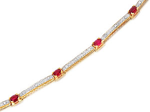 9ct Gold Diamond And Ruby Bracelet 12pts - 046292