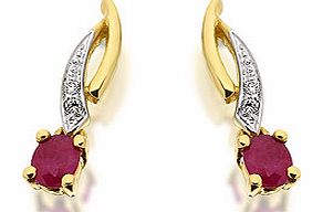 9ct Gold Diamond And Ruby Dropper Earrings -