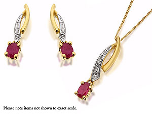 9ct Gold Diamond And Ruby Dropper Pendant And