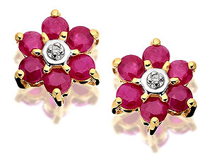 9ct Gold Diamond And Ruby Earrings 8mm - 070933
