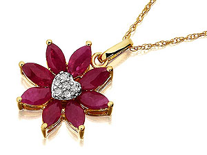 9ct Gold Diamond And Ruby Flower Pendant - 188248