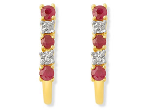 9ct Gold Diamond And Ruby Half Hoop Earrings -