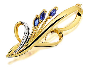 9ct Gold Diamond And Sapphire Brooch - 079266