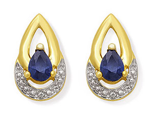 9ct Gold Diamond And Sapphire Earrings - 070361
