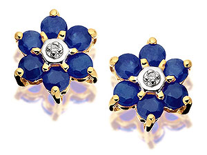 9ct Gold Diamond And Sapphire Earrings 8mm -