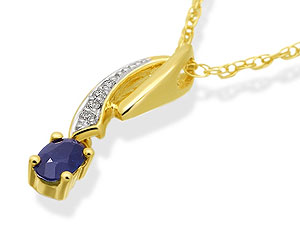 9ct gold Diamond and Sapphire Pendant and Chain 049832