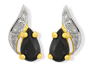 9ct Gold Diamond And Sapphire Teardrop Earrings