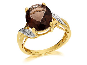 9ct Gold Diamond And Smokey Quartz Ring - 180309