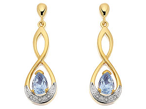9ct Gold Diamond And Topaz Figure Of Eight Drop