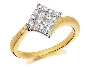 9ct Gold Diamond Cluster Crossover Ring 0.33ct