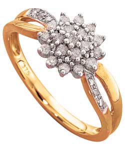 9ct gold Diamond Crossover Cluster Ring - Size Medium (N)