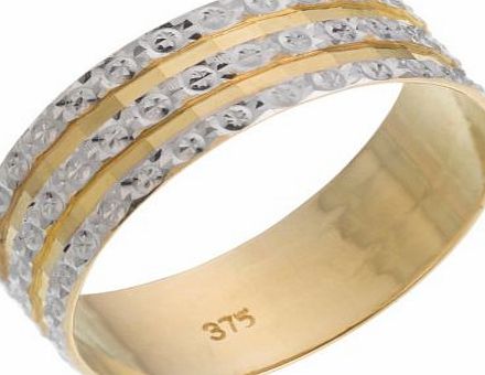 9ct Gold Diamond Cut 3 Row Sparkle Ring - Size L