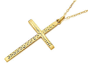 9ct gold Diamond Cut Cross and Chain 186635