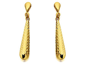 9ct Gold Diamond Cut Fleche Earrings 33mm -