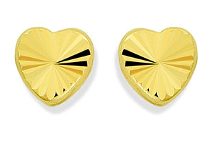 9ct Gold Diamond Cut Heart Earrings - 070428