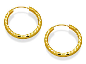 9ct gold Diamond Cut Hoop Earrings 072016