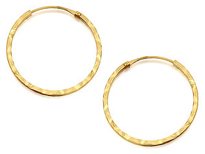 9ct Gold Diamond Cut Hoop Earrings 18mm - 074168