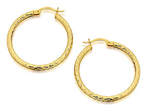 9ct Gold Diamond Cut Hoop Earrings 34mm - 074146